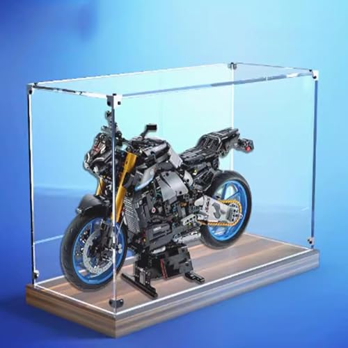 Transparent Acrylic display box for Lego 42159 Motorcycle model Dustproof Storage Display Box Model Not Included Walnut base