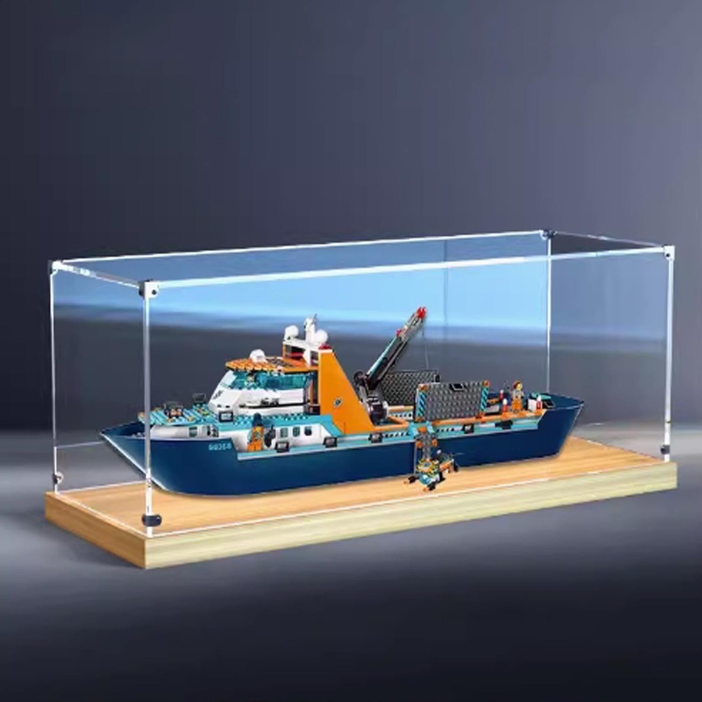 Transparent acrylic display box for Lego 60368 Polaris Giant model Dustproof Storage Display Box Model Not Included Gold Oak Base