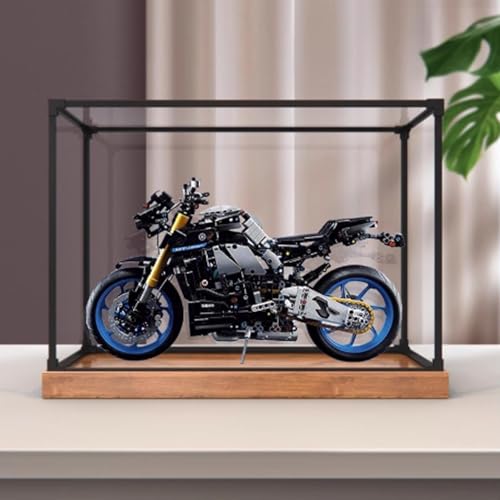 Transparent Acrylic display box for Lego 42159 Motorcycle model Dustproof Storage Display Box Model Not Included woodgrain base