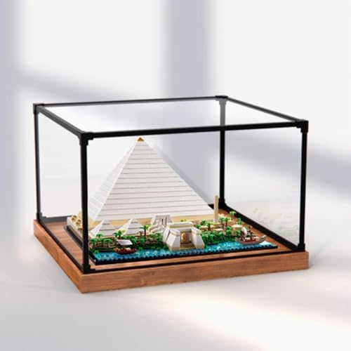 Transparent Acrylic display box for Lego 21058 Pyramid model Dustproof Storage Display Box Model Not Included woodgrain base