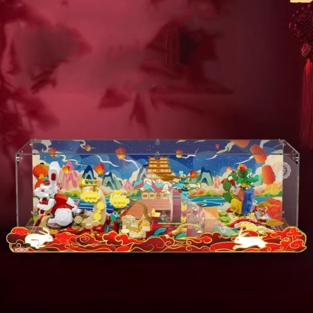 Selfassembling clear acrylic display boxdustproof storage collectibles memorabilia display box cube countertop box for Lego 80111 Chinese Year Float block model box only