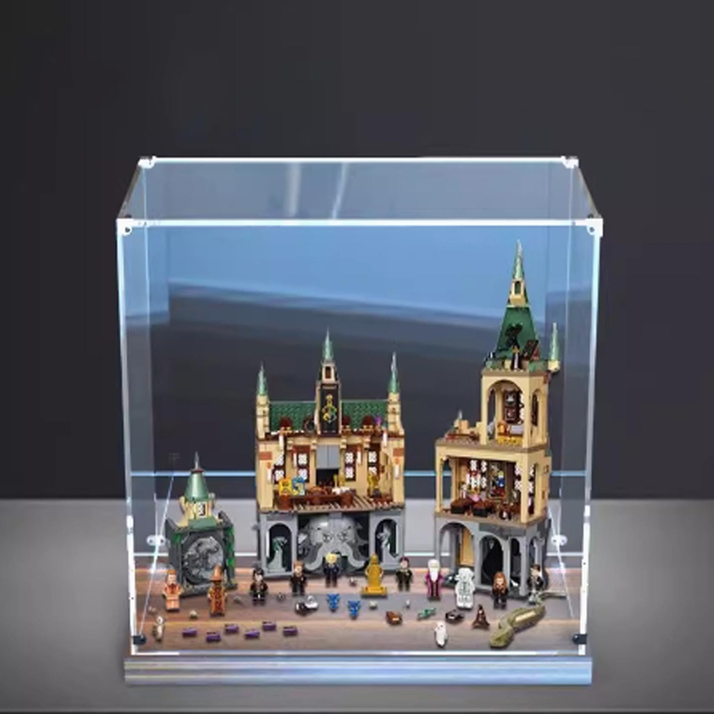 Transparent Acrylic display box for Lego 76389 Secret Room model Dustproof Storage Display Box Model Not Included Walnut base