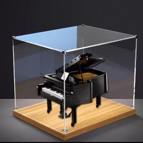 Transparent Acrylic display box for Lego 21323 Piano model Dustproof Storage Display Box Model Not Included Gold Oak Base