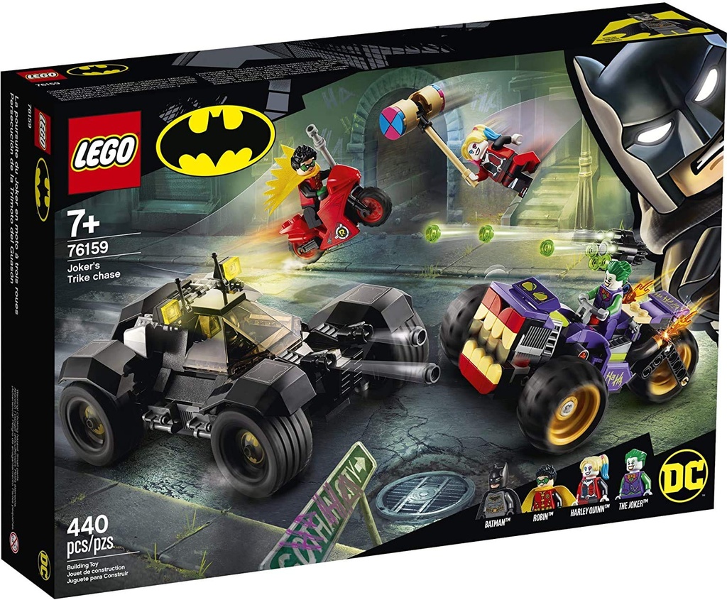 LEGO DC Batman Jokers Trike Chase 76159 SuperHero Cars and Motorcycle Playset Mini Shooting Batmobile Toy for Fans of Batman Robin The Joker and Harley Quinn 2020 440 Pieces