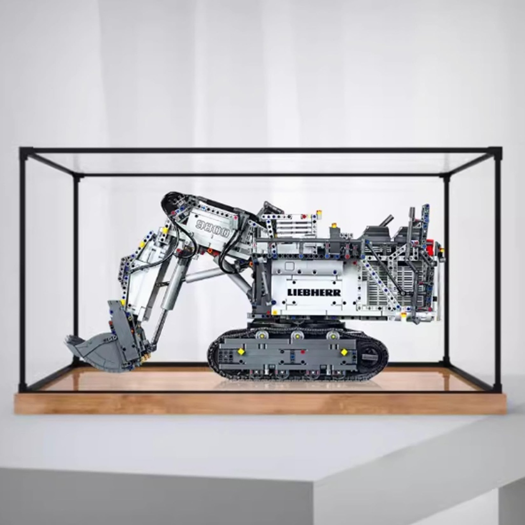 Acrylic Display Box for Lego 42100 Excavator Transparent Dustproof Display Box Compatible with Lego 42100 Construction kit Model Not Included Wood Grain Base
