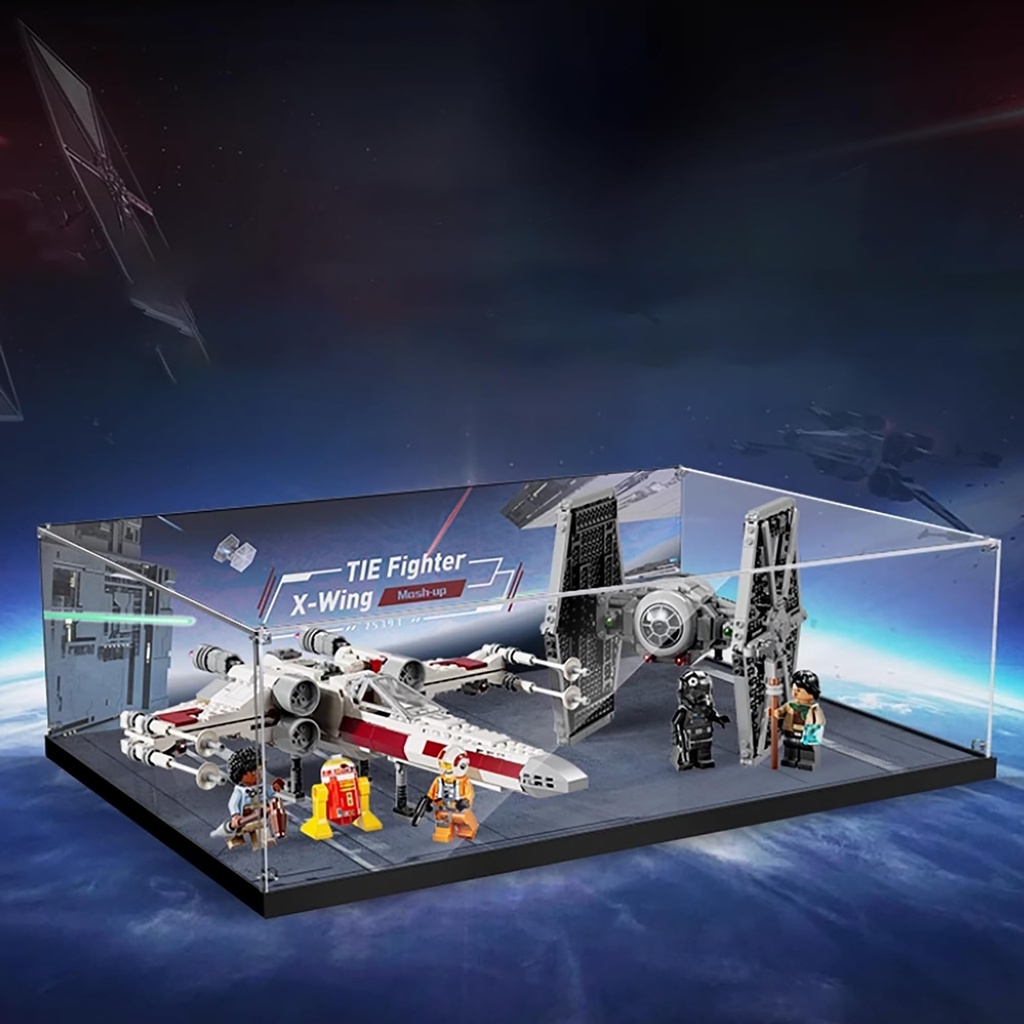 Acrylic Display Case for Lego 75393 TIE Fighter XWing Fighter Model 3mm Dustproof Display Box Display Case Compatible with Lego 75393Model Not Included