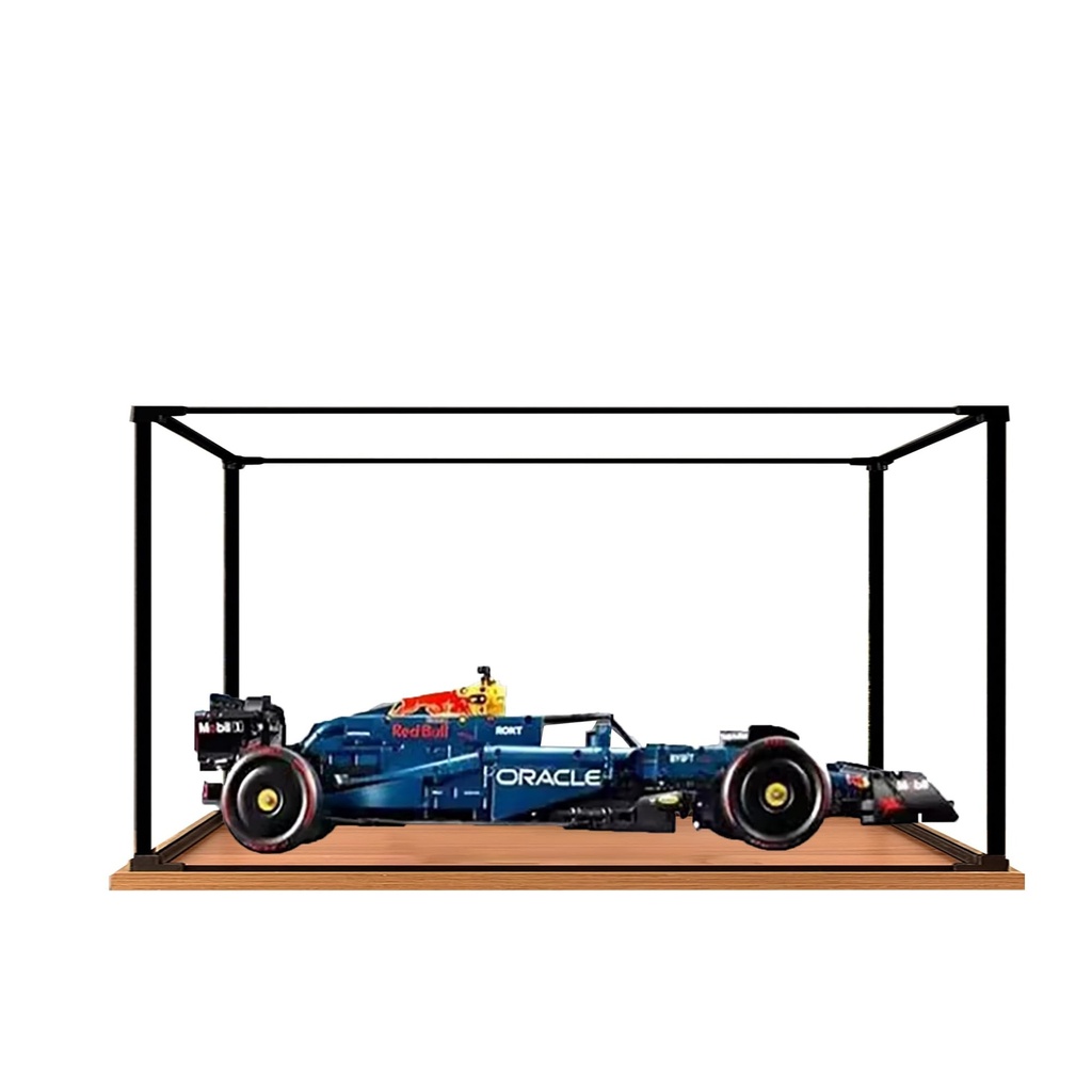 Acrylic Display Case for Lego 42206 F1 Racing Model 3mm Dustproof Display Box Display Case Compatible with Lego 42206 Model Not Included Alloy Frame Wood