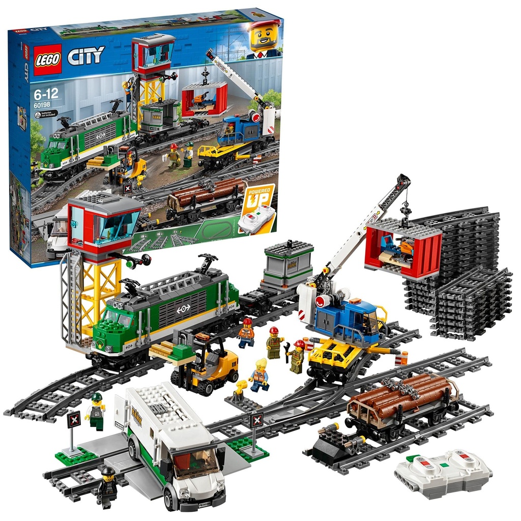 LEGO City Cargo Train Toy with Motorized Remote Control Engine incl Rail Tracks Signal Lights Control Center 612 Year Old Boys Girls Gifts 60198