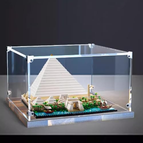 Transparent Acrylic display box for Lego 21058 Pyramid model Dustproof Storage Display Box Model Not Included Walnut base